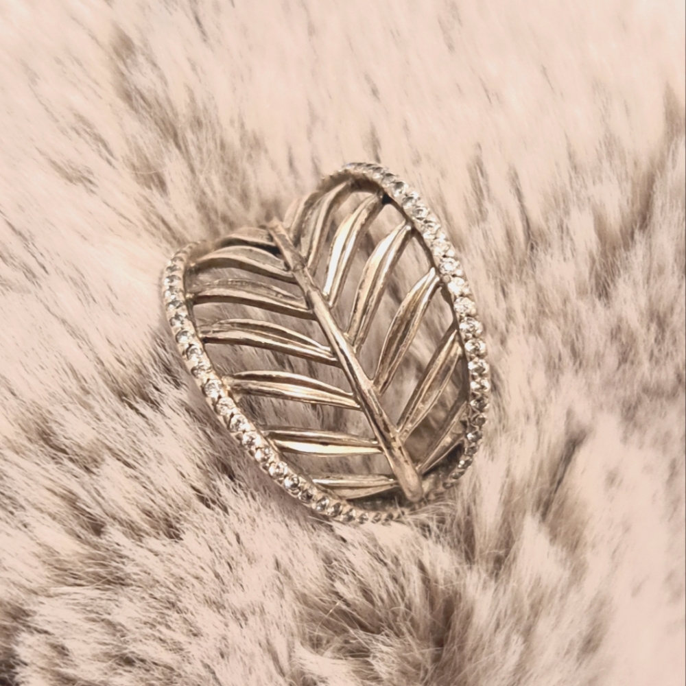 Pandora sz 6 tropical palm leaf ring 925 ALE 52 sterling silver CZ